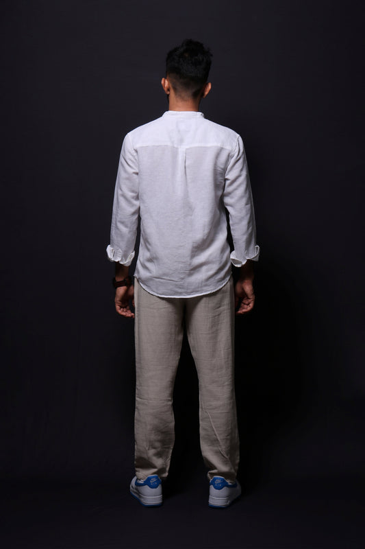 Jonesburg White Linen Regular Fit Shirt | Swadesiicart