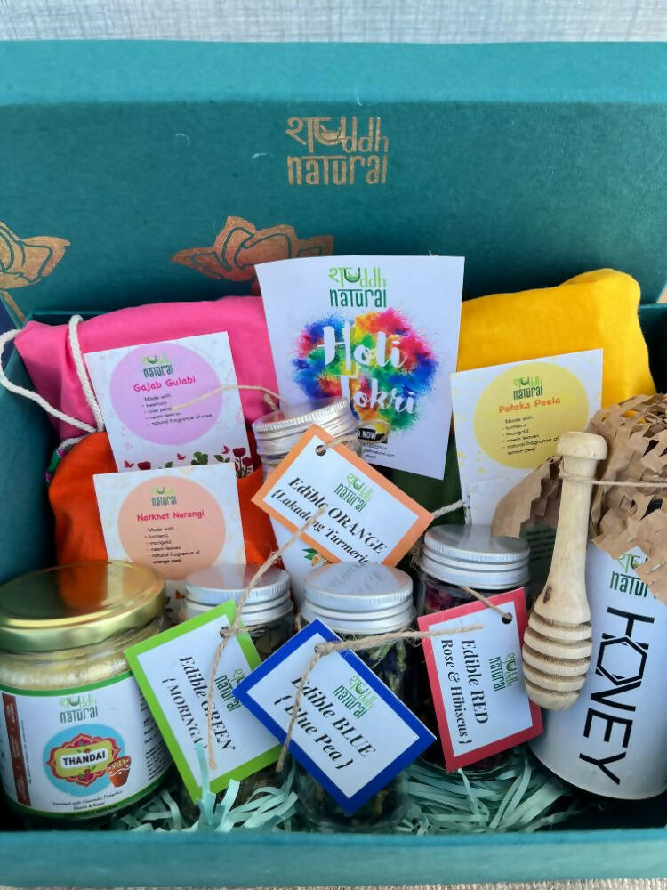 Shuddh Natural Edible Wholistic Colour | Ayurvedic Thandai Powder | Ubtan Based Herbal Gulal | Holi Gift Hamper | Natural Honey | Swadesiicart