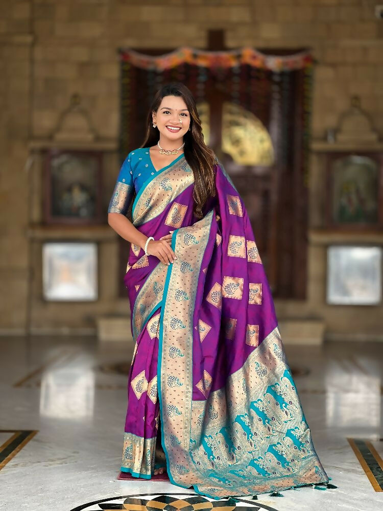 PR Fashion Magenta Soft Banarasi Silk With Zari Weaving Meenakari Design Saree | Swadesiicart