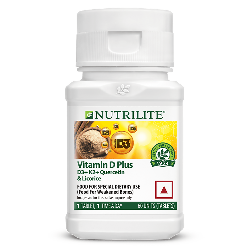 Nutrilite Vitamin D Plus (D3+K2+Quercetin & Licorice) Tablets | Swadesiicart