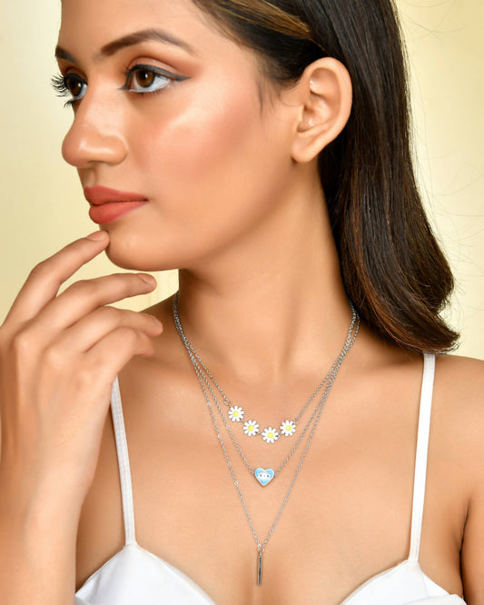 VOJ Beads Silver Plated Stainless Steel Layered Chain | Swadesiicart