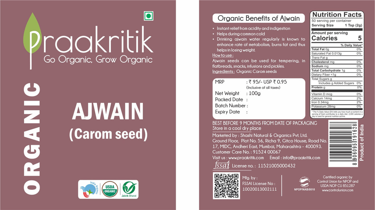 Praakritik Organic Ajwain - Swadesiicart