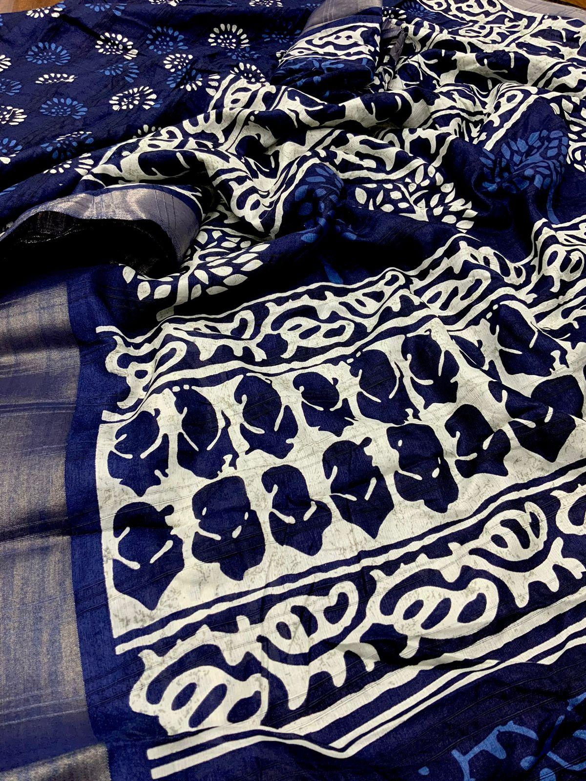 Blue Poly Silk Ethnic Motifs Saree with Unstitched Blouse - Hiral Fashion | Swadesiicart