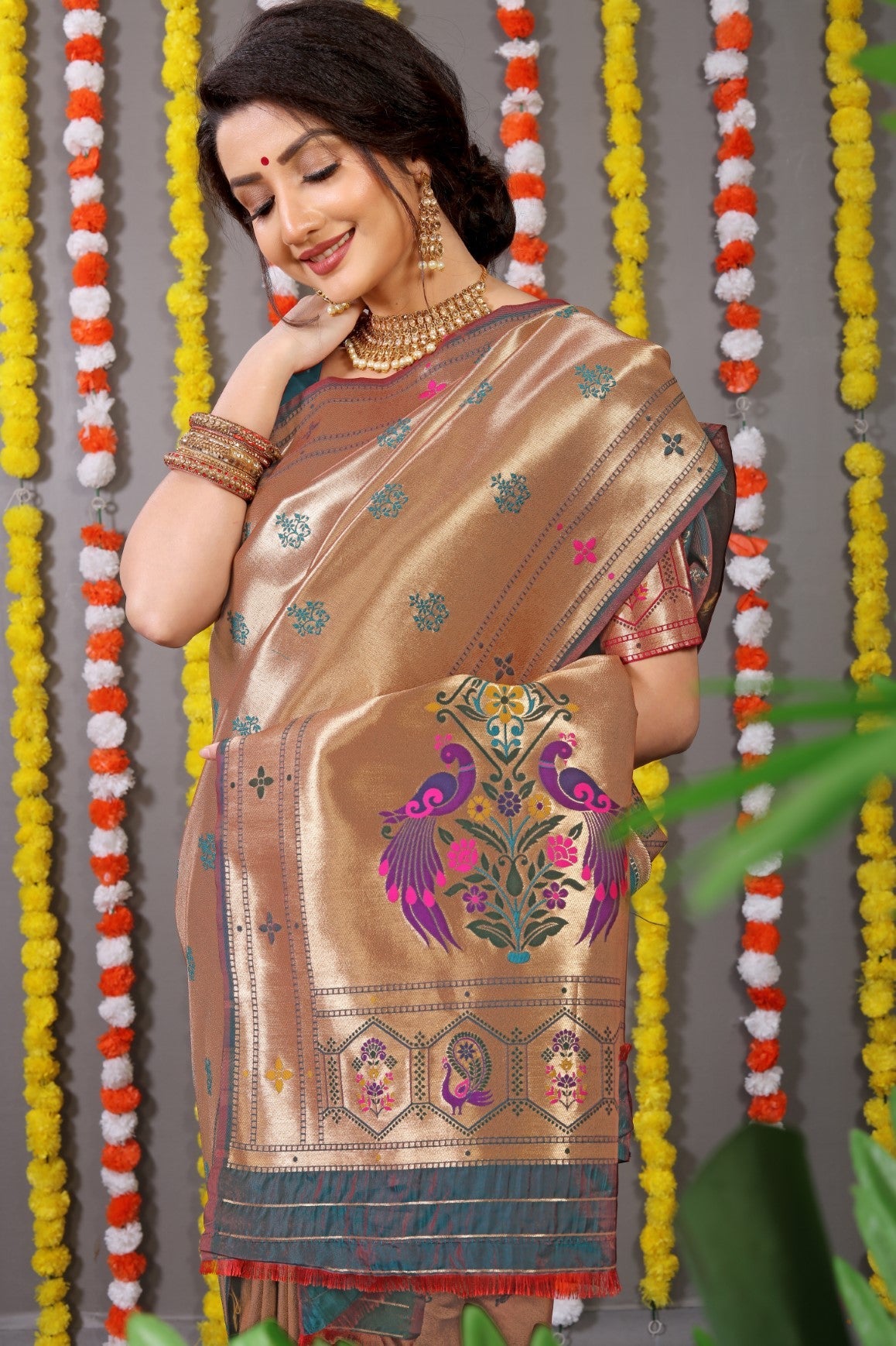Anaita Green Woven Design Pure Silk Banarasi Saree With Blouse