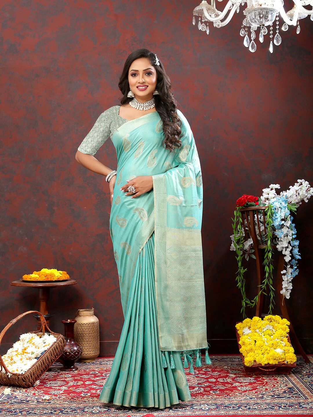Lorenvalley Fashion Skyblue Cotton Woven Design with Zari Weaving Design Saree - Swadesiicart
