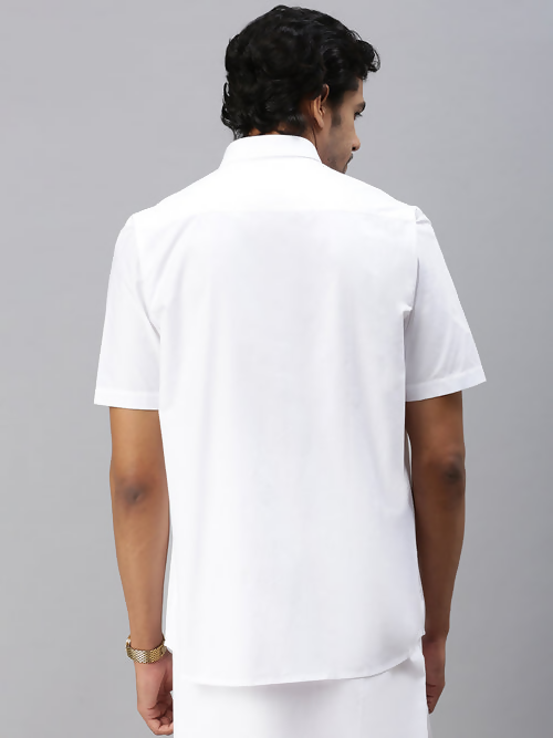 Ramraj Cotton Mens Half Sleeve White Shirt Plus Size - Breeze Cotton | Swadesiicart