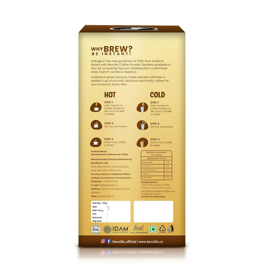 Bevzilla Premium Glass & 25 Flavoured Coffee Sachets | Swadesiicart