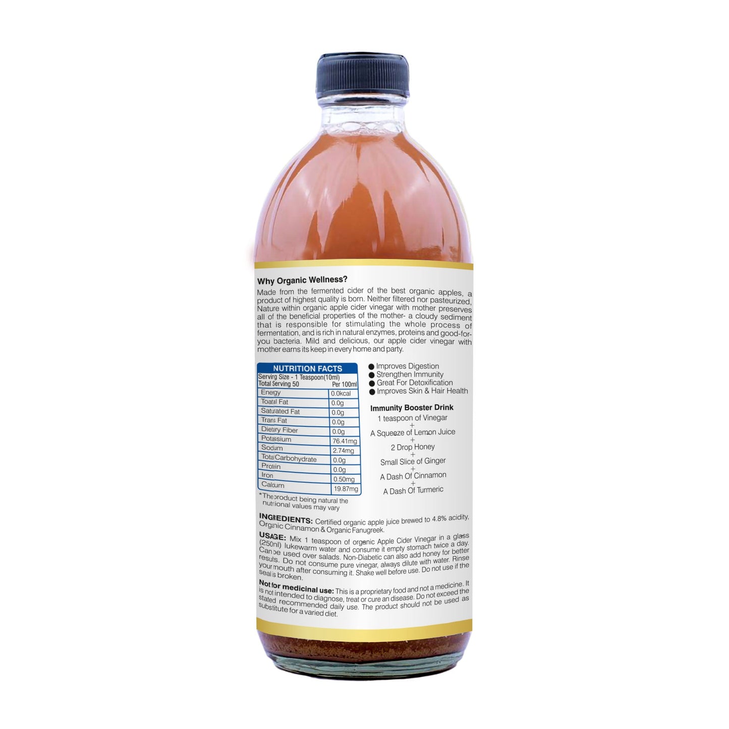 Organic Wellness Apple Cider Vinegar with Mother, Cinnamon & Fenugreek - Swadesiicart