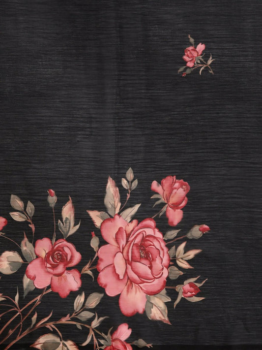 Ahalyaa Women's Traditional Semi Stitch Saree - Black | Swadesiicart