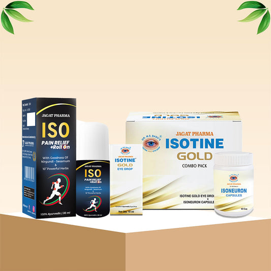 Jagat Pharma Isotine Gold + ISO Pain Relief Roll-On: Eye & Pain Care Combo | Swadesiicart