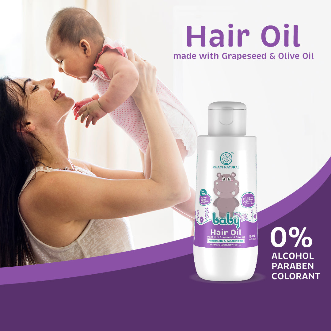 Khadi Natural Baby Hair Oil with Grapeseed and Olive - Lightweight and Non-Sticky Formula - 150ml