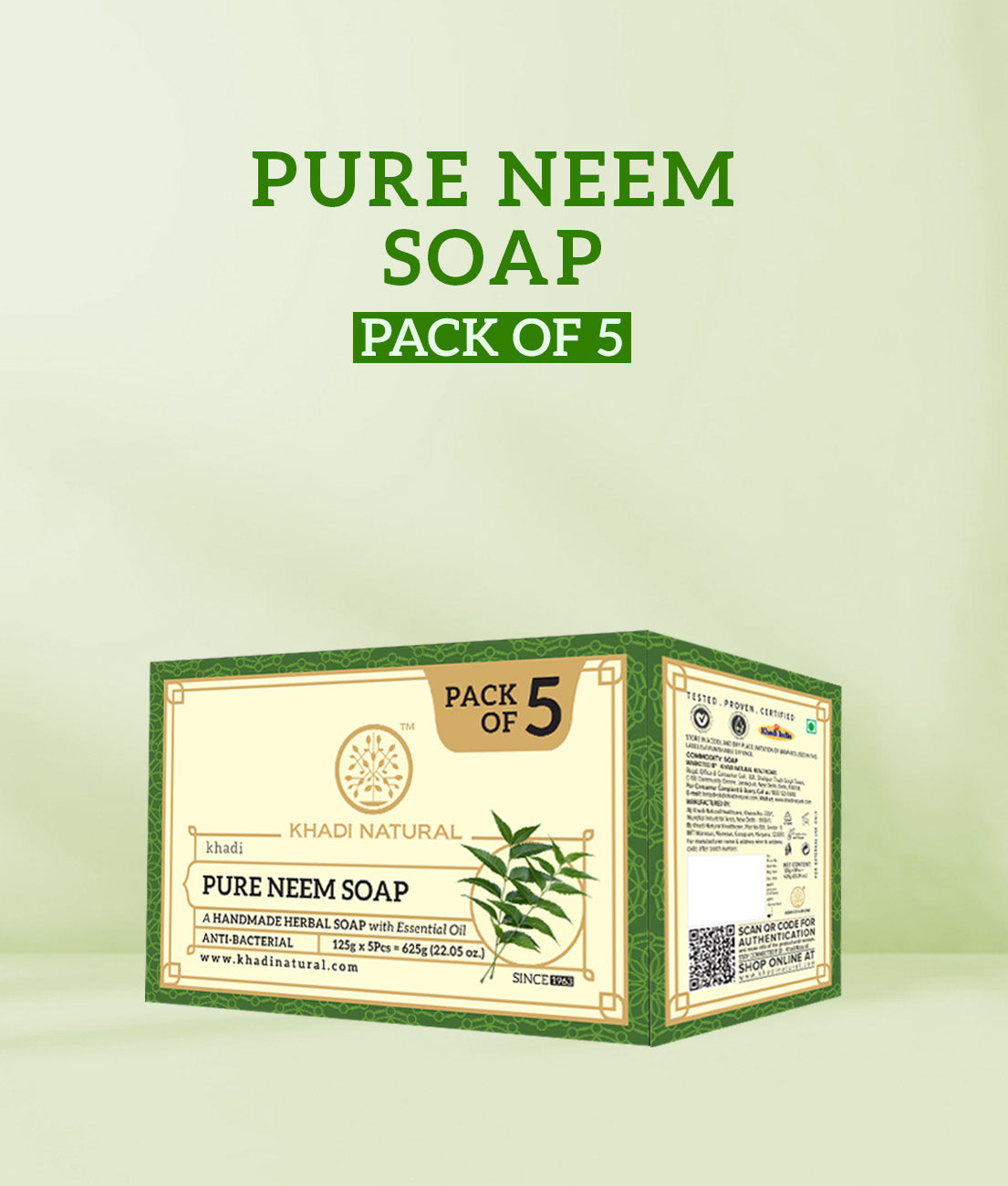 Khadi Natural Herbal Pure Neem Soap Combo Pack Of 5 – 125gm Each