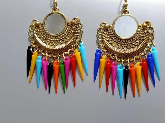 MS Fashion India Artistic Half Moon Oxidized Multi Color Brass Drops Earrings | Swadesiicart