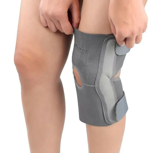 Orth-rem Grey Elastic Knee Support Brace With Side Stabilizer- Large | Swadesiicart