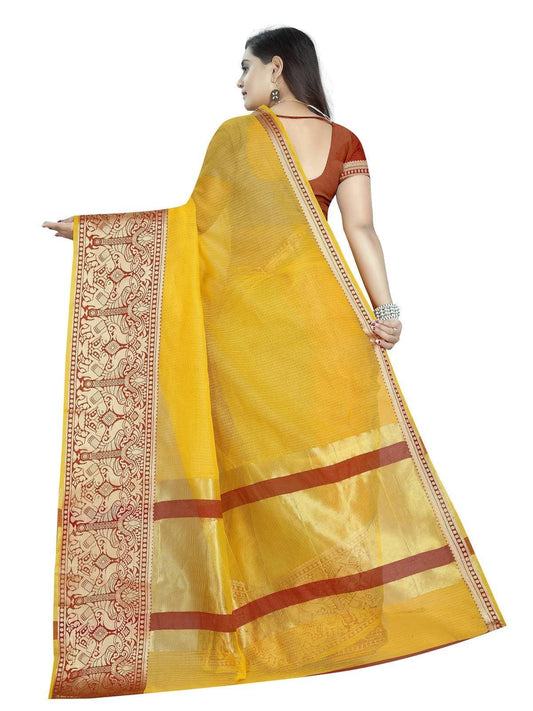 Vamika Banarasi Jaquard Yellow Weaving Saree | Swadesiicart
