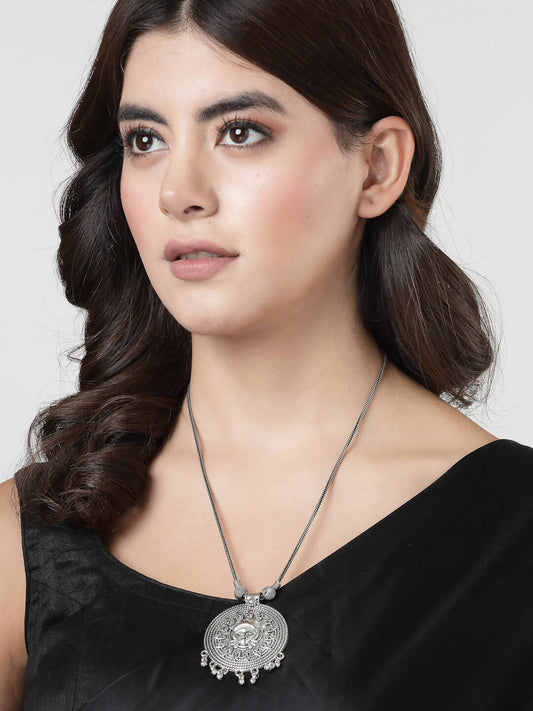 NVR Women's Elegant Silver Oxidised Brass Necklace | Swadesiicart