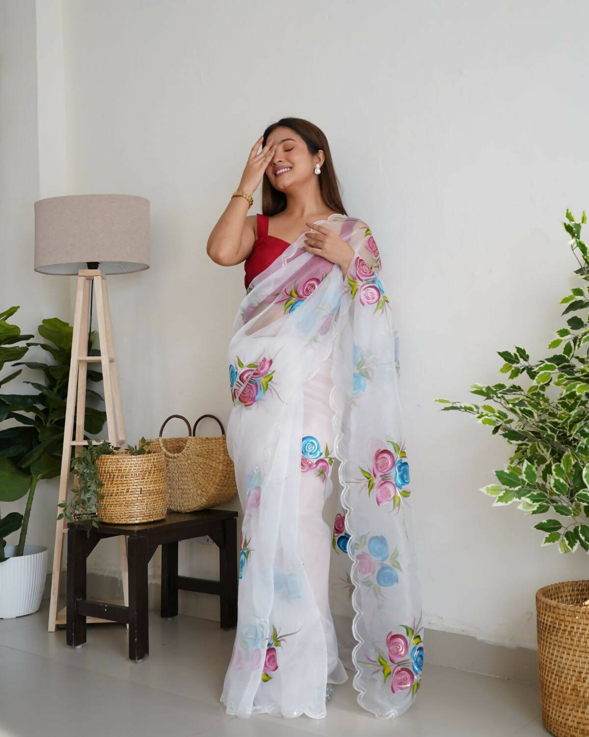 Vamsee White Organza Saree - Swadesiicart