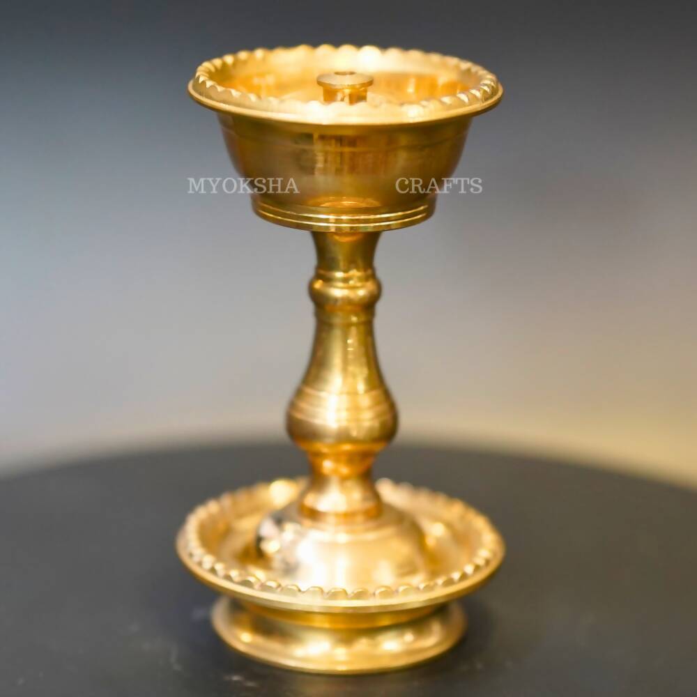 Brass Bowl Diya with Designed Stand - Swadesiicart