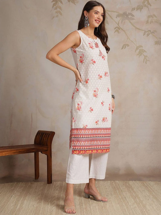 Anouk Women Geometric Printed Chikankari Kurta | Swadesiicart