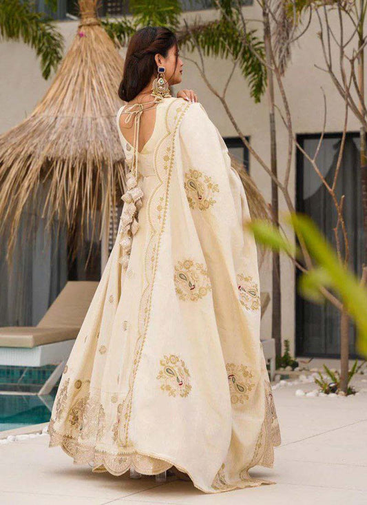 Prazu Fashion Off White Chinon Silk Sequence Anarkali Suit - Swadesiicart