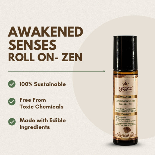 Yogez Awakened Senses Temple Roll-On- ZEN- aromatherapy blend to ease stress and to induce sleep - Swadesiicart