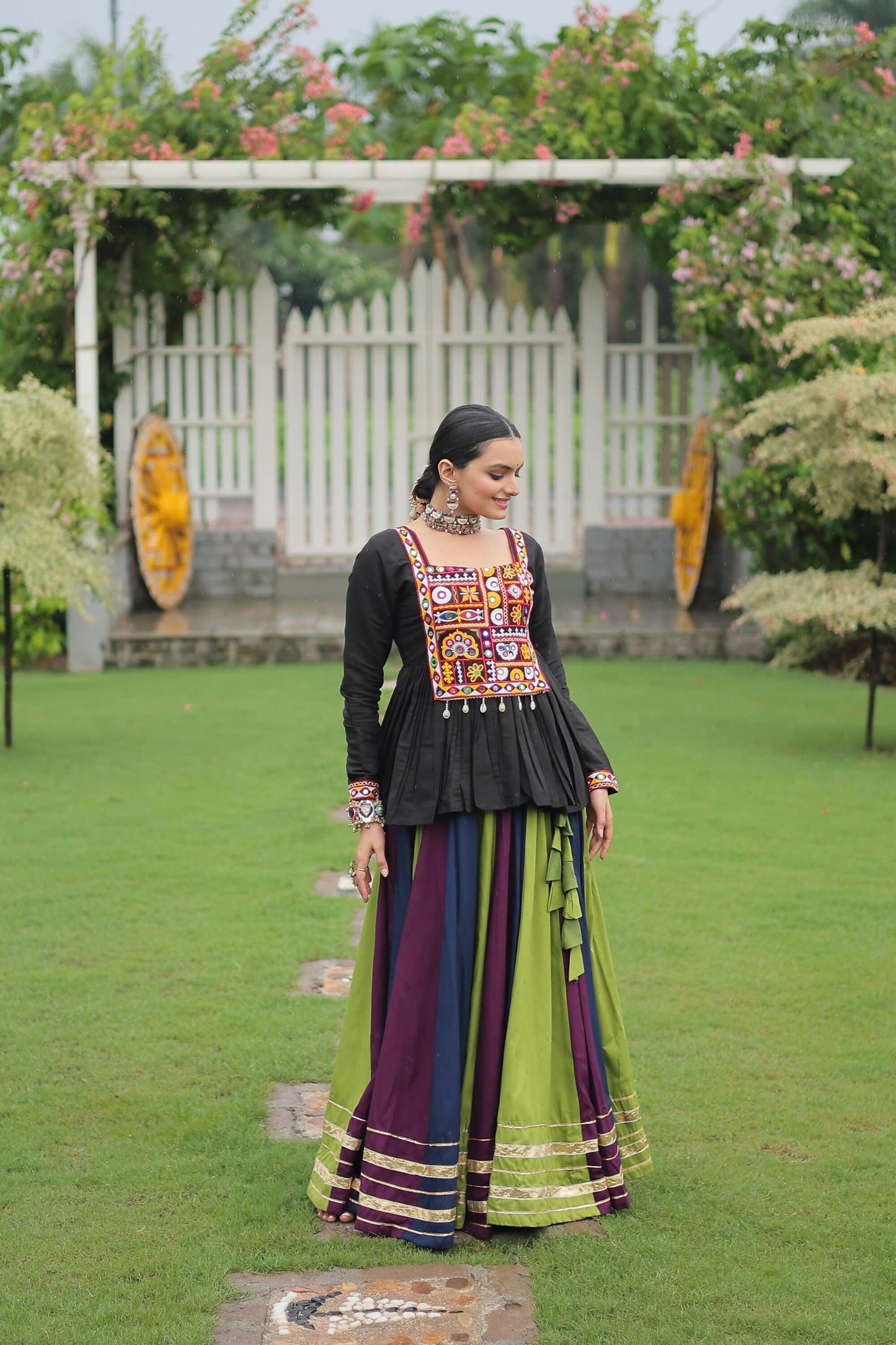Lorenvalley Fashion Multicolor Rayon with Attractive Gota-Patti Lace Lehenga Choli | Swadesiicart