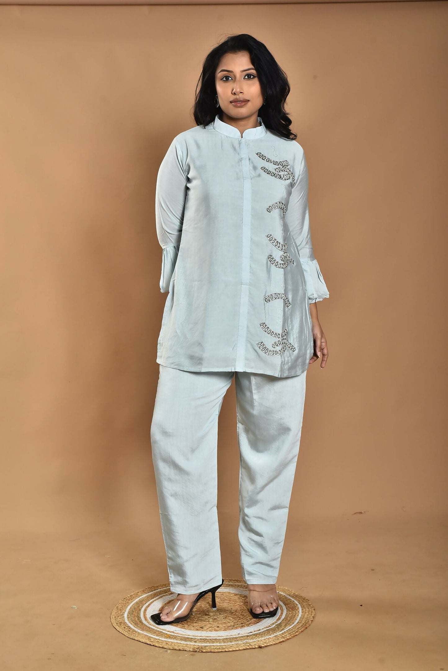 Morchari Women Hand Embroidery Co-Ords-Light Blue - Swadesiicart