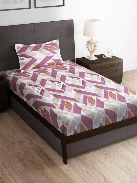 Story@home Arena Pink & White Geometric Printed 180 TC Bedsheet & Pillow Covers