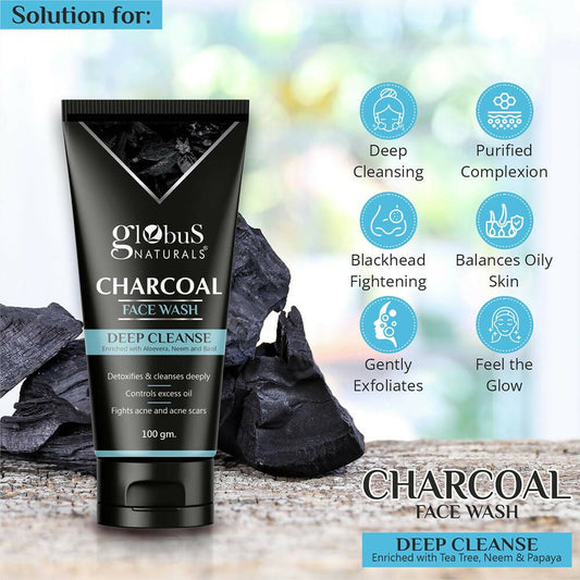 Globus Naturals Anti Pollution & Anti Acne Charcoal Face Wash - Swadesiicart