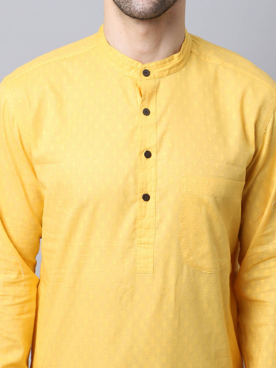 Even Apparels Yellow Pure Cotton Men's Kurta With Band Collar (SLD1183) | Swadesiicart