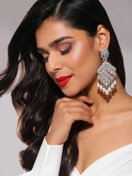 Silver Earrings with Pearl Drops- Ruby Raang