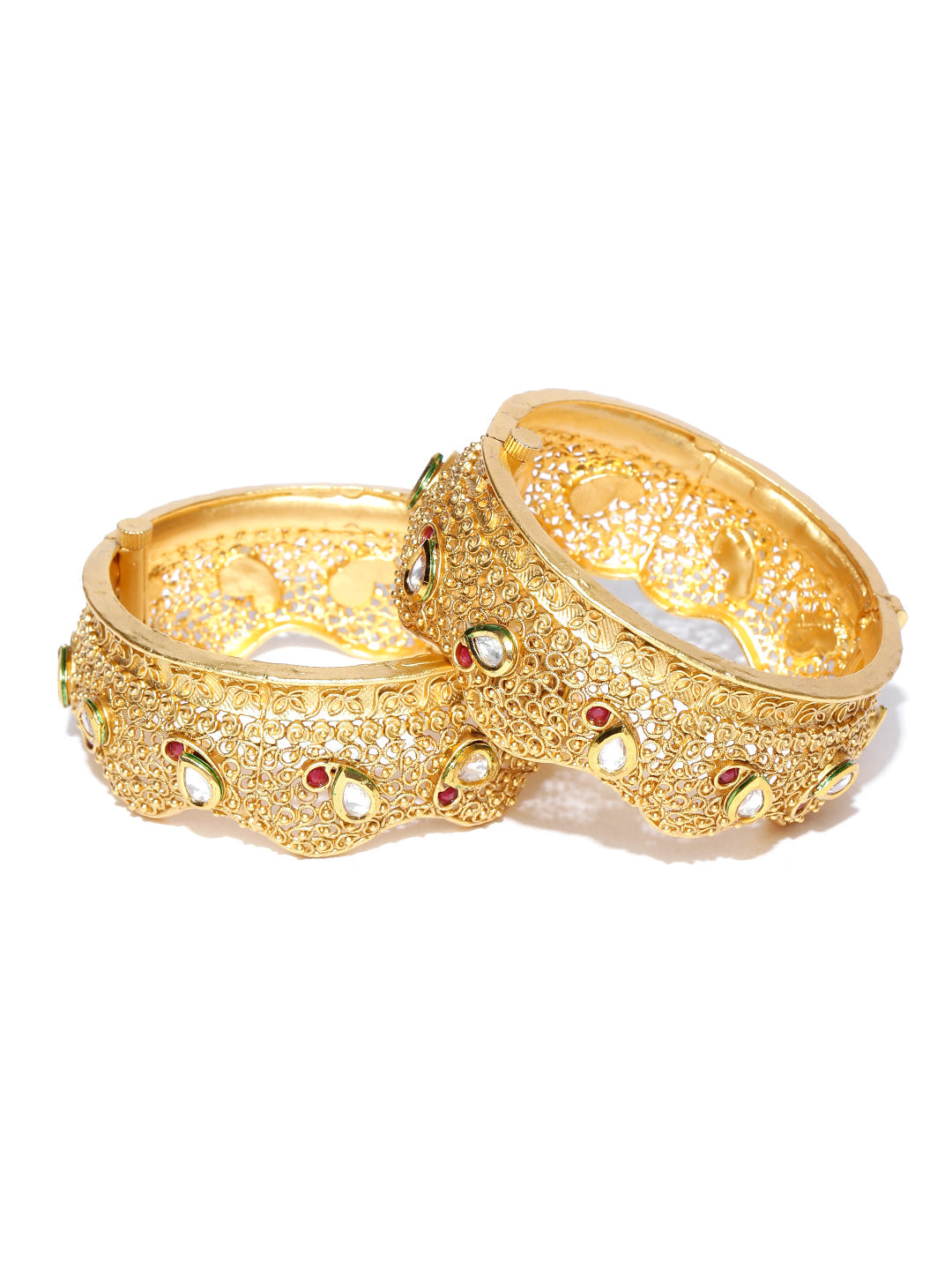 Priyaasi Women Vintage Style Gold-Polished Copper Kadaa Bangles - Swadesiicart