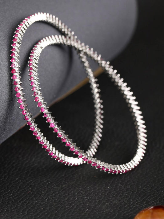 Priyaasi Women Purple Stones Silver Plated Bangles Set - Noz2Toz