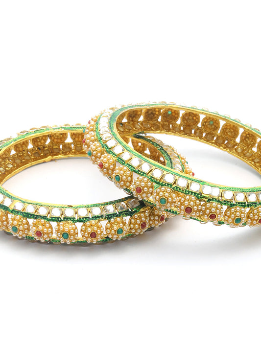 Priyaasi Women Multi Color Kundan Pearls Gold Platted Set Of 2 Bangles - Swadesiicart
