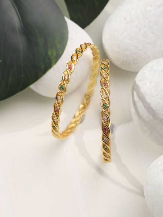 Priyaasi Women Multi-Color American Diamond Gold-Polished Set of 2 Bangle Set - Noz2Toz