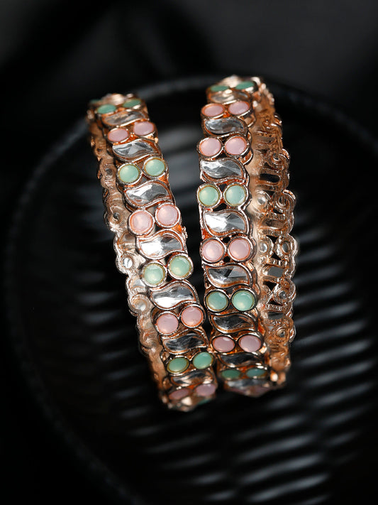 Priyaasi Women Rose Gold Multi Coloured Stones Set of 2 Bangles - Noz2Toz