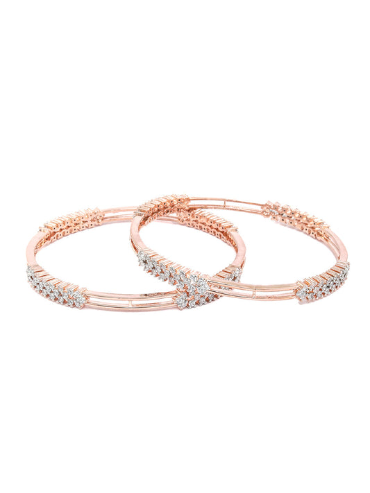 Priyaasi Women Elegant Floral American Diamond Rose Gold Bangles Set of 2 - Swadesiicart