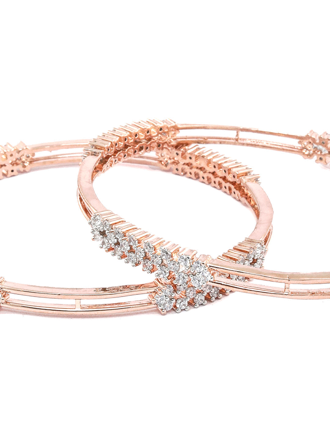 Priyaasi Women Elegant Floral American Diamond Rose Gold Bangles Set of 2 - Swadesiicart