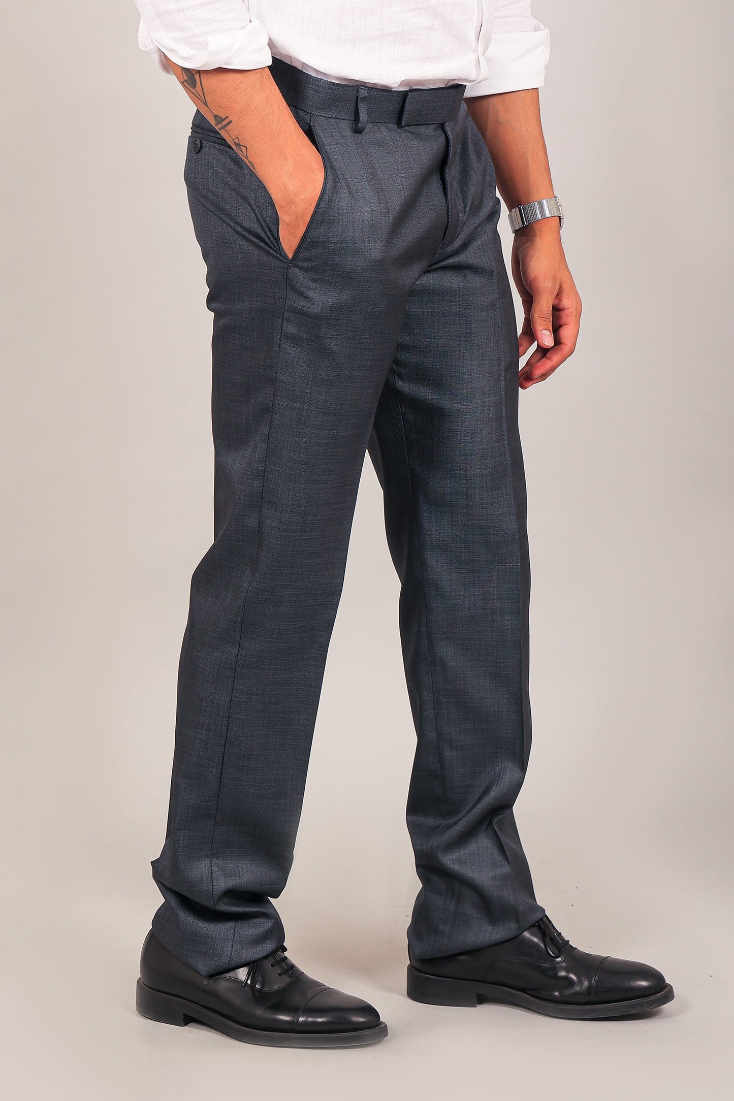 Bluebird Men's Dark Blue-Grey Formal Trousers | Swadesiicart
