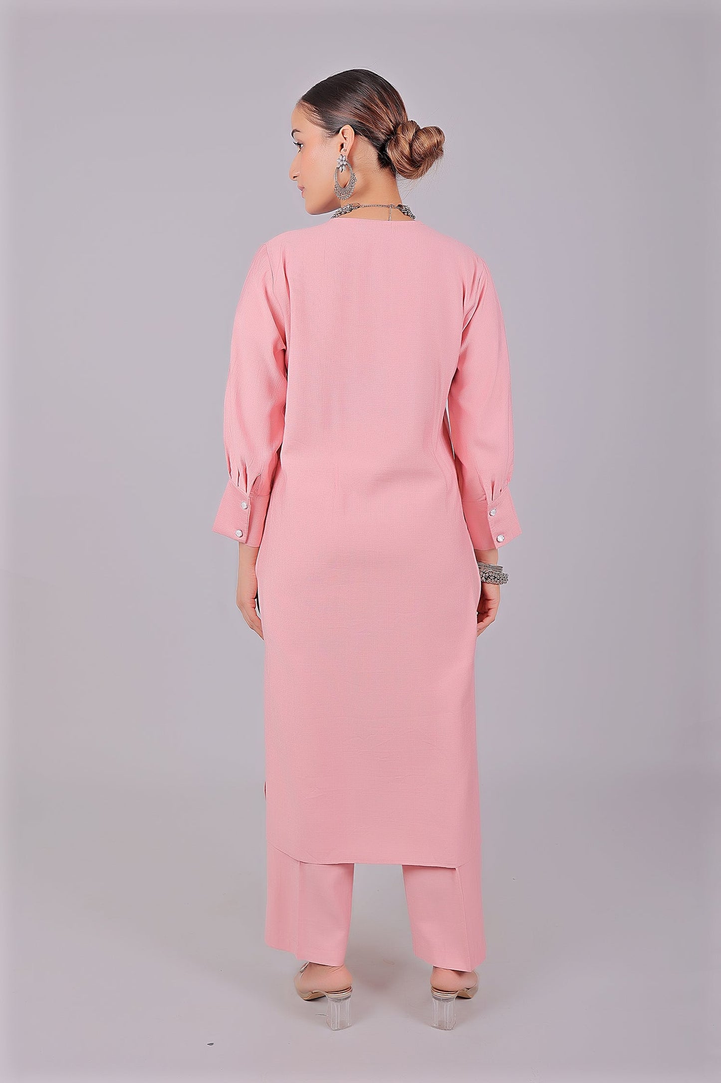 Bluesaanchi Women's Baby Pink Kurti With Trouser Pajama Set | Swadesiicart