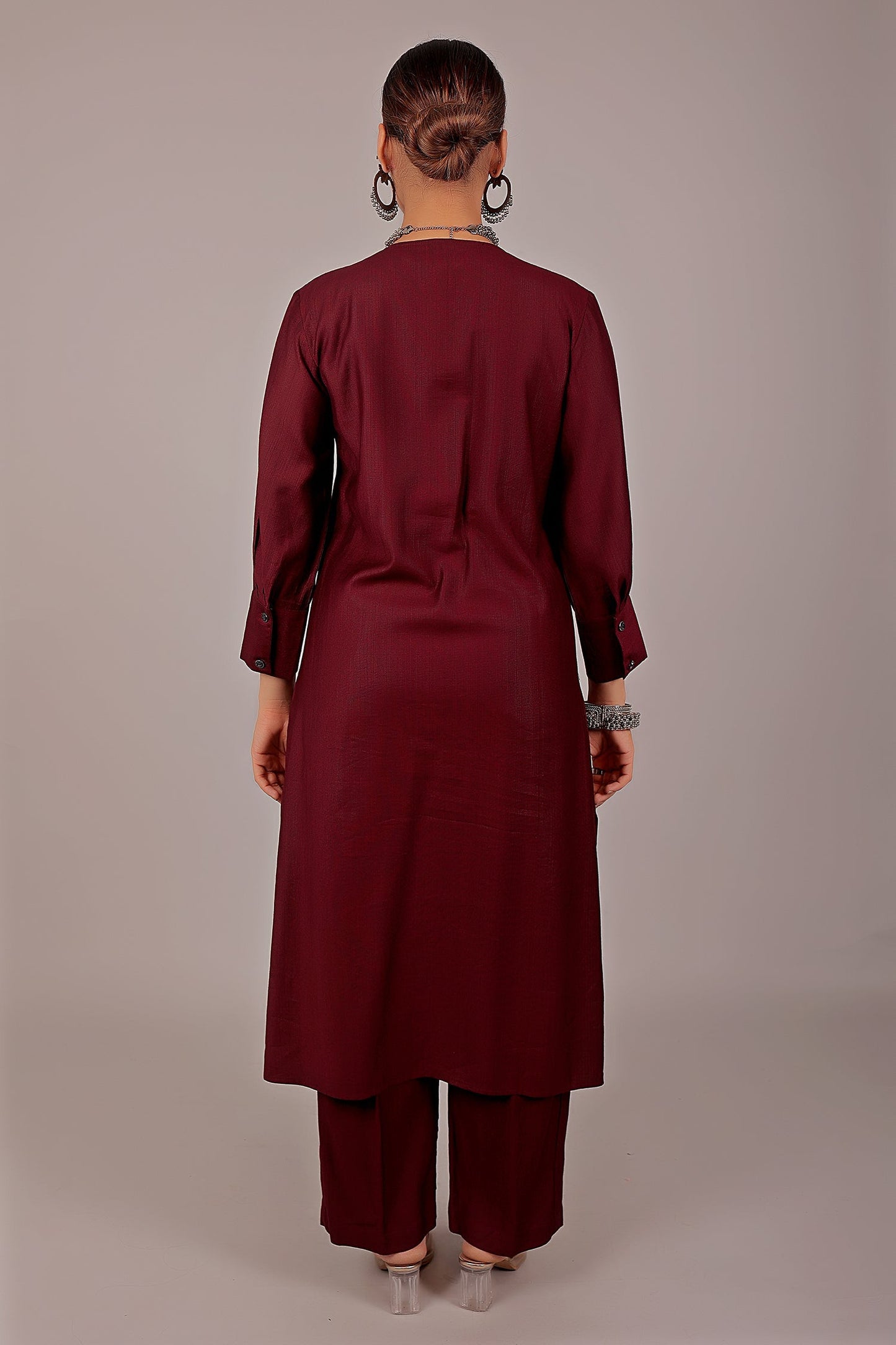 Bluesaanchi Women's Maroon Kurti With Trouser Pajama Set | Swadesiicart