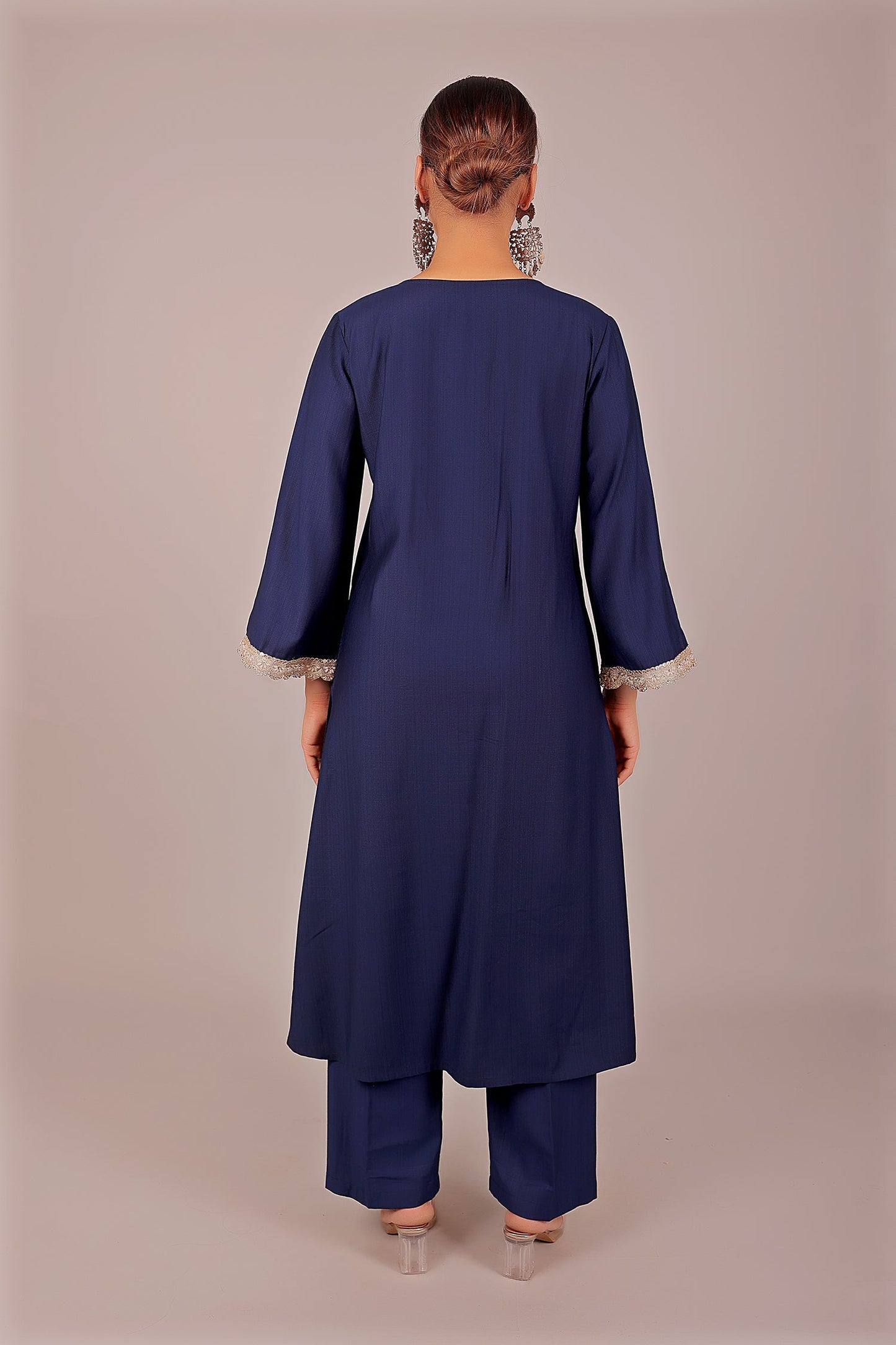 Bluesaanchi Women's Royal Blue Kurti With Trouser Pajama Set | Swadesiicart