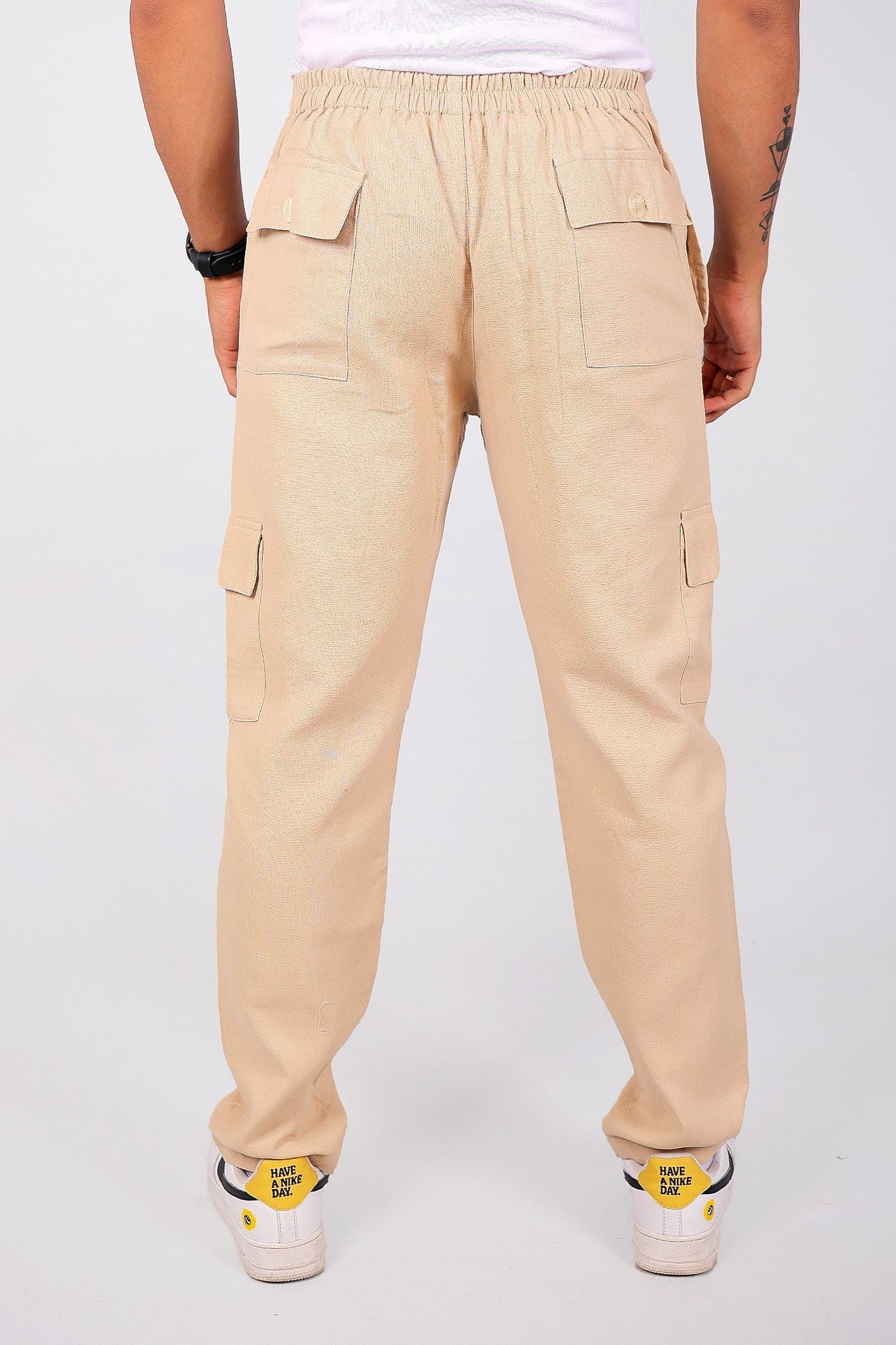 Bluebird Men's Slim Fit Cotton Cargo Pant Beige | Swadesiicart