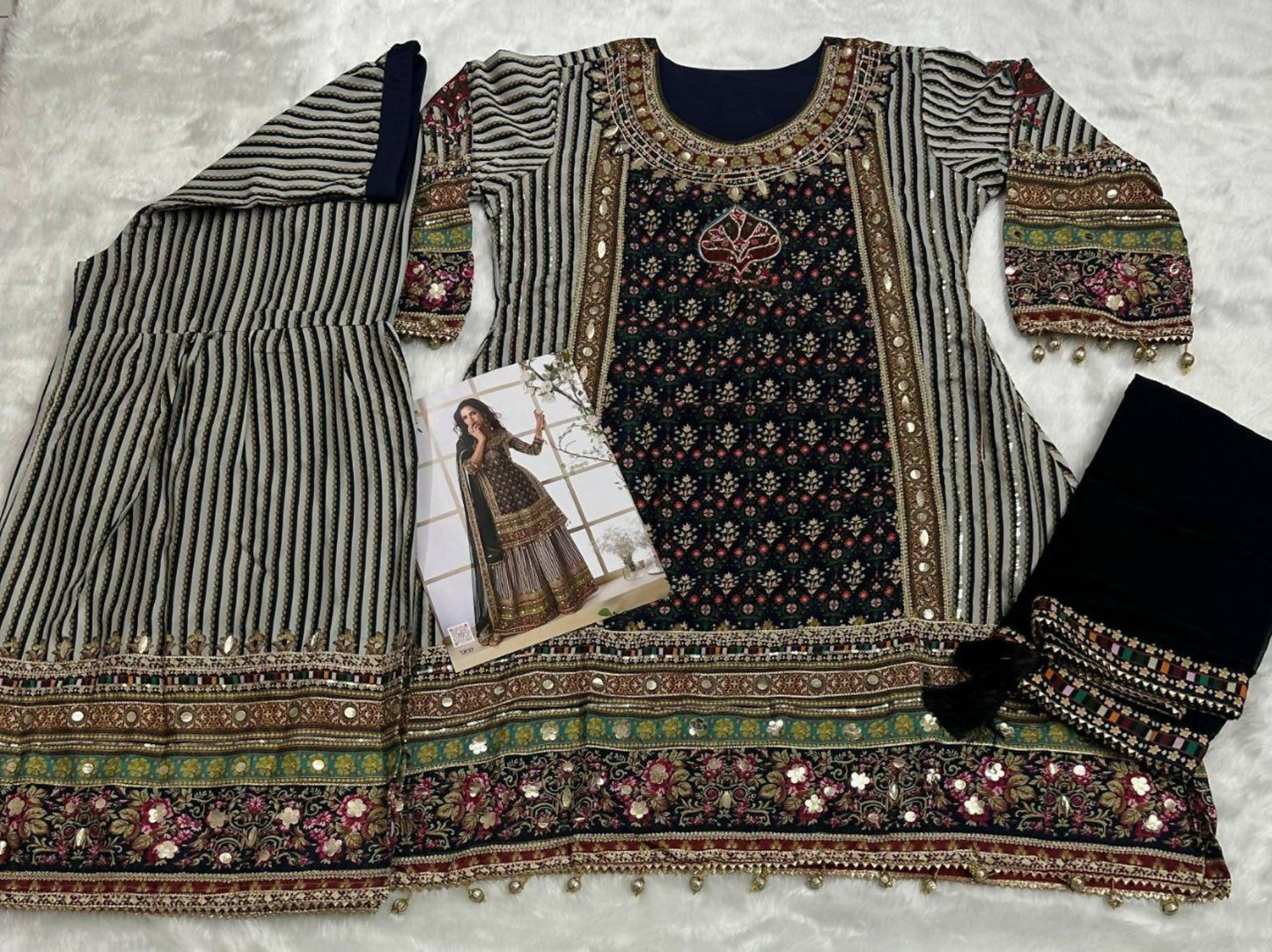 Anaita Black Heavy Crepe Silk Ready Made Suit with Multi Digital Printed & Aari Work