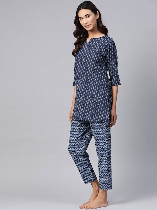 Anubhutee Blue Pure Cotton Printed Night suit | Swadesiicart