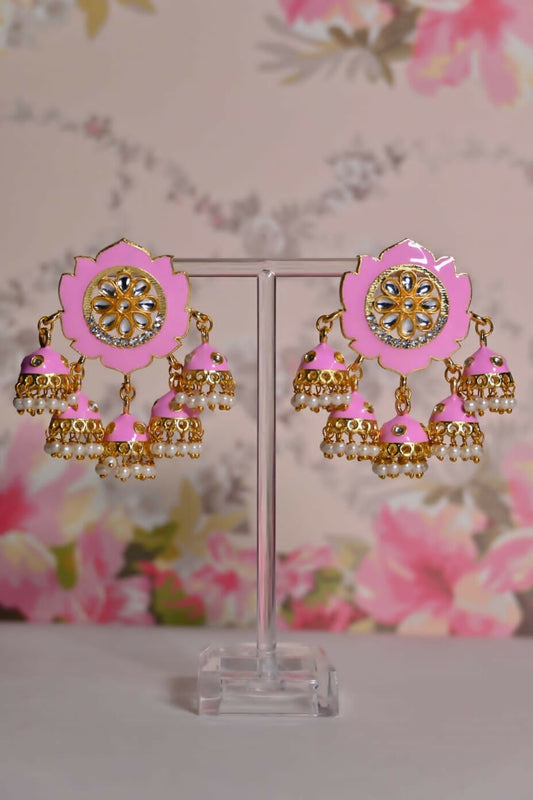 Pink Partywear Ethnic Jhumki Earrings By House of Ree - Swadesiicart