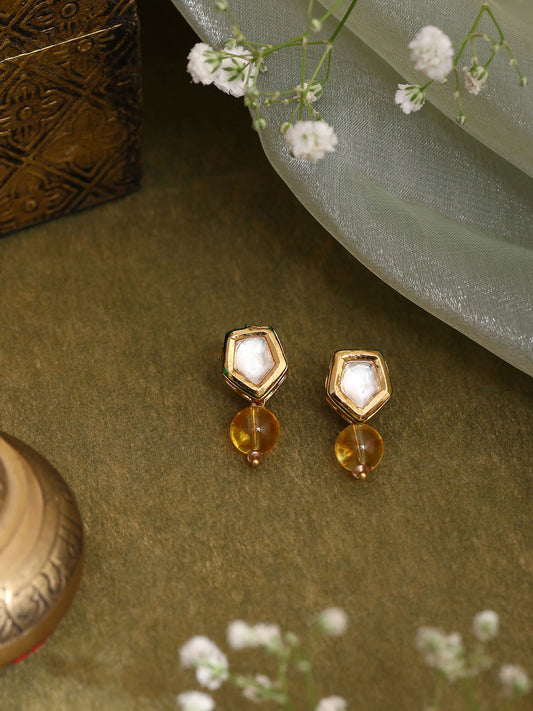 Ruby Raang Yellow Citrine Kundan Studs | Swadesiicart