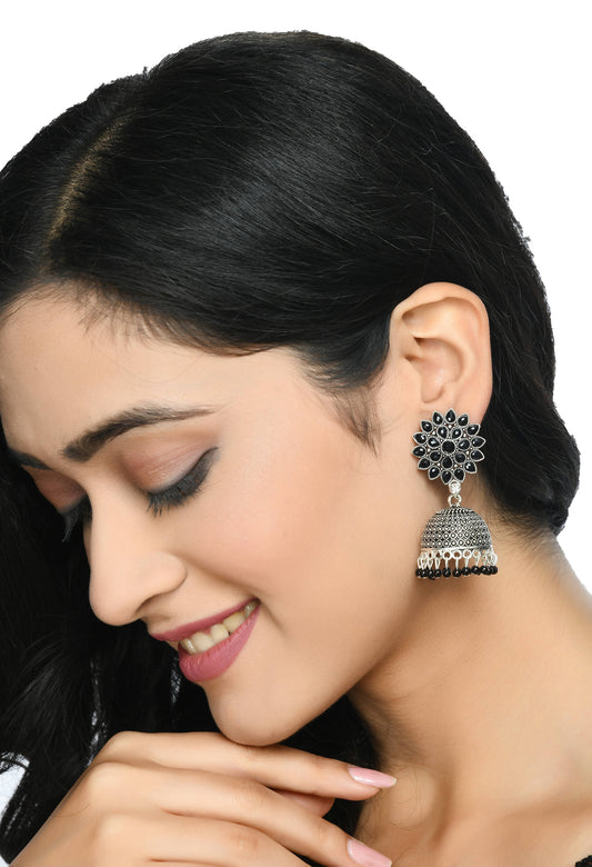 Mominos Fashion Johar Kamal Beautiful Kundan Work Jhumka With Black Beads - Swadesiicart