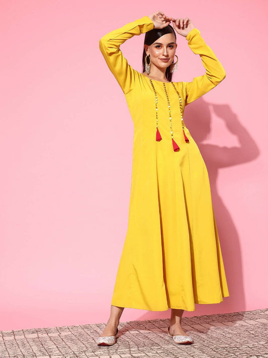 Ahalyaa Women's Traditional wear Ethnic Dress - Mustard | Swadesiicart