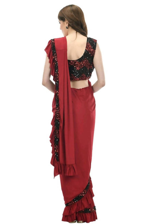 Mominos Fashion All Season Wear Olive Red And Black Ruffled Ready To Wear Swadesiicart